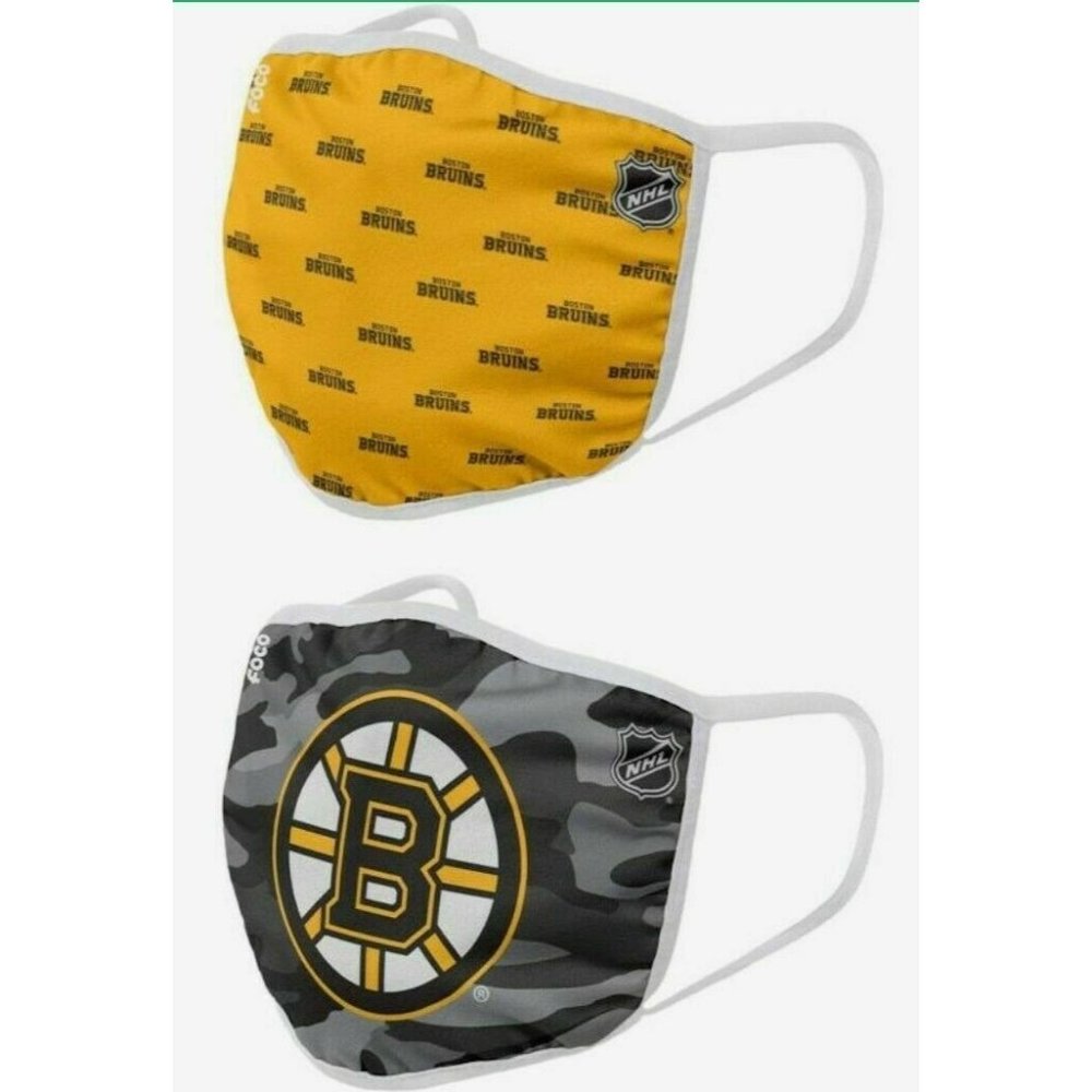 Boston Bruins Face Mask Washable Reusable 2 Pack Adjustable Official by Foco NEW